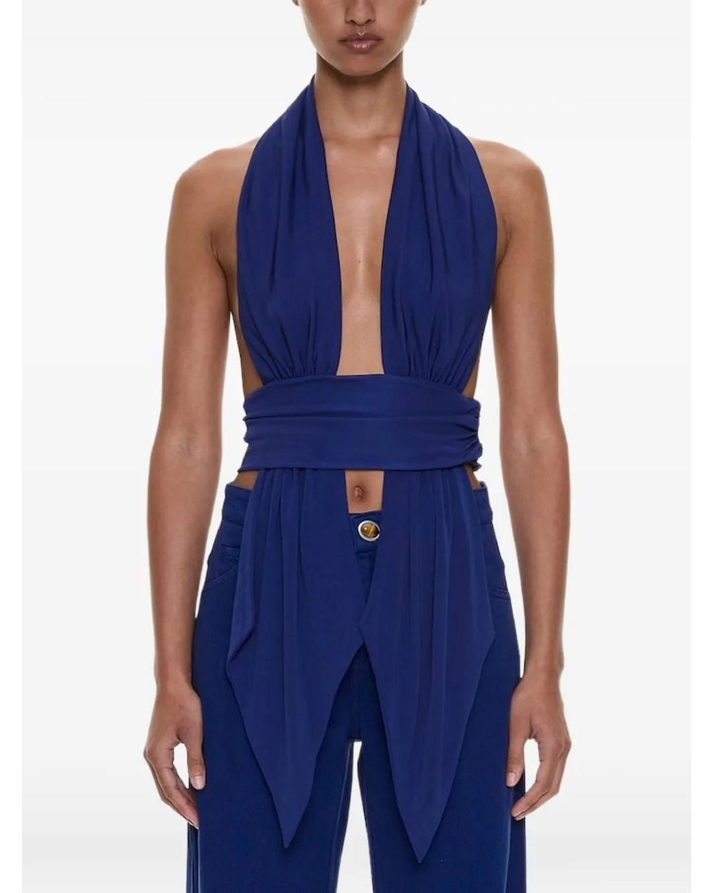 Christopher Esber Blue Scarf-Draped Halterneck Top