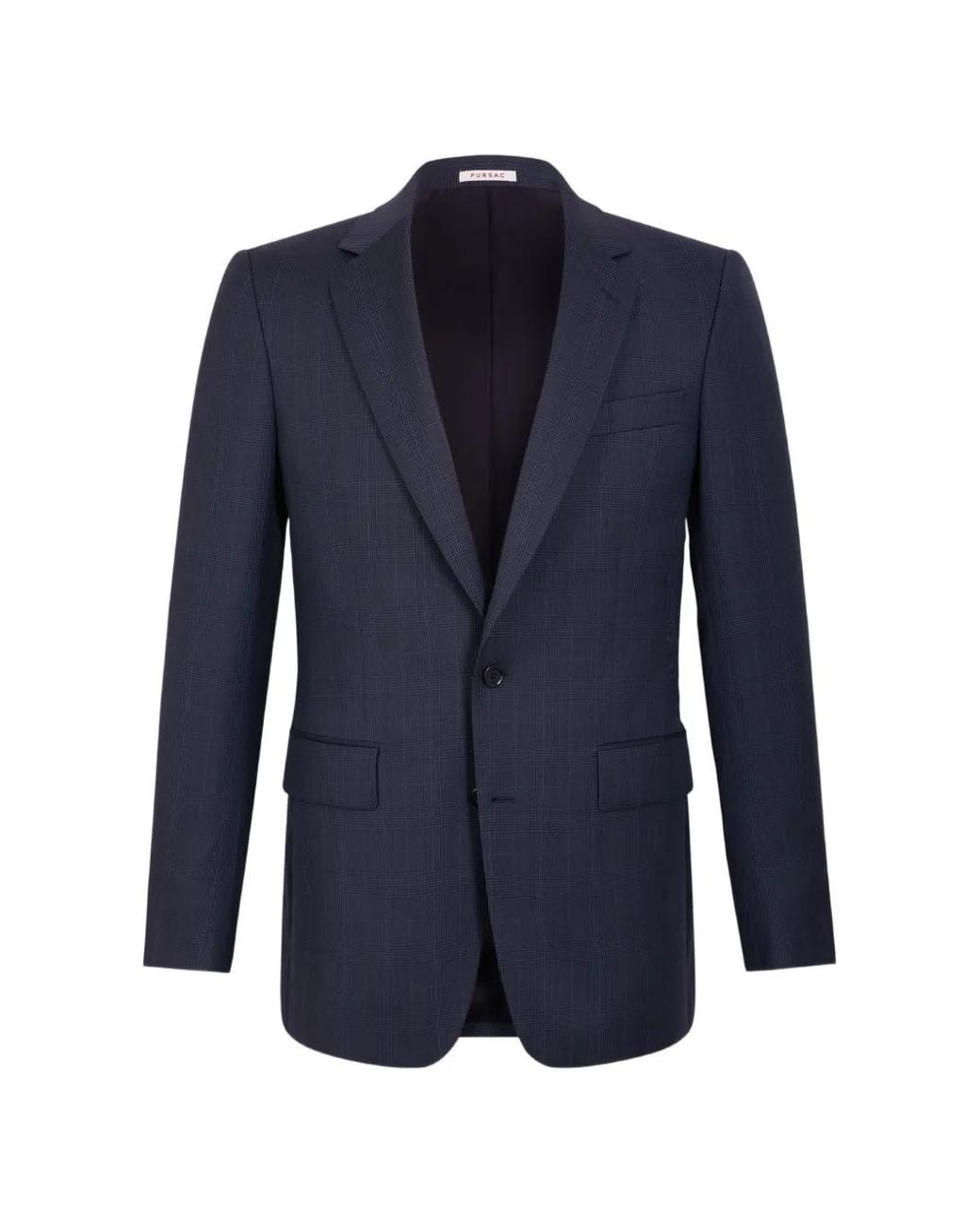Fursac Blue Prince Of Wales Virgin Wool Suit Jacket for men