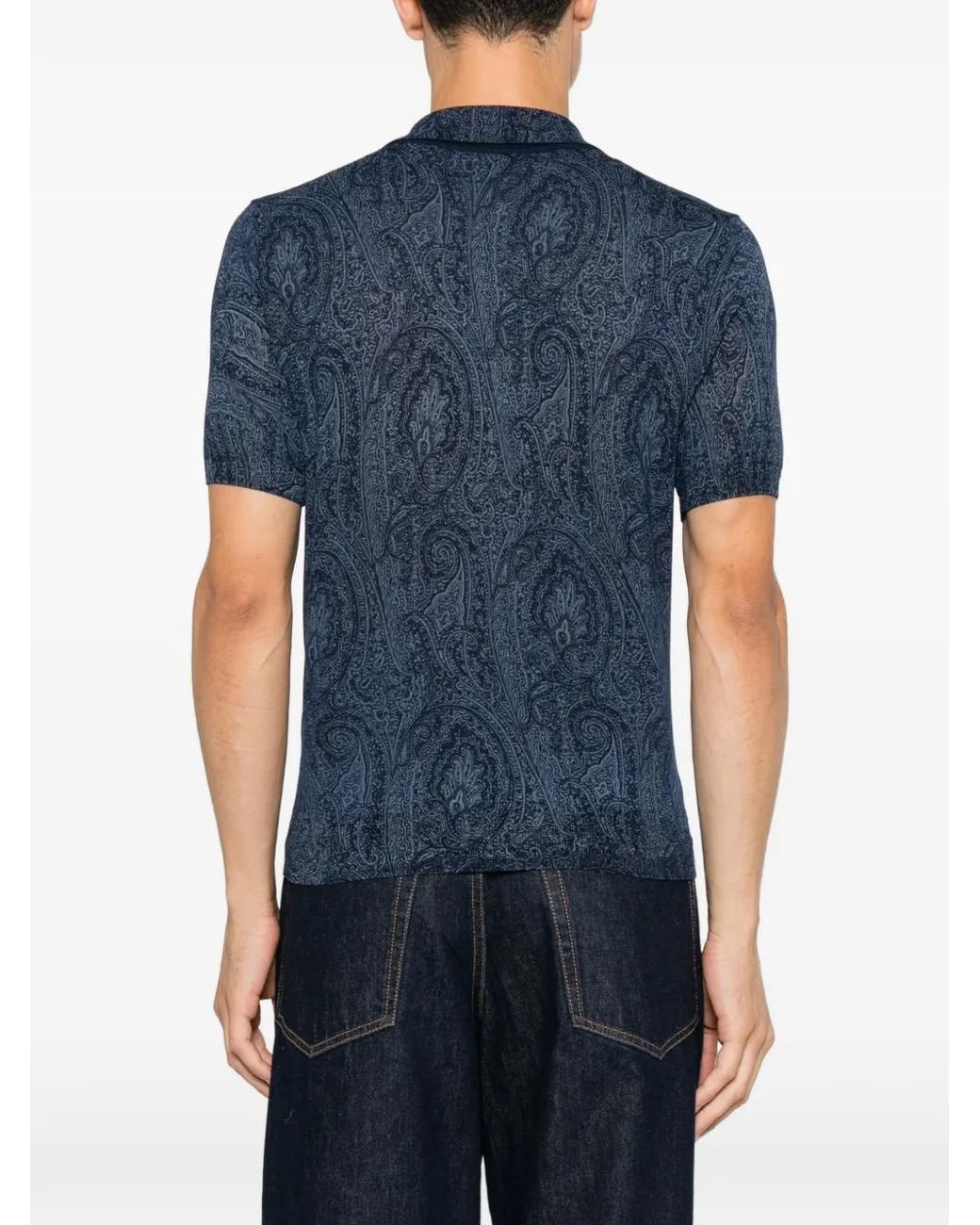Etro Blue Paisley-Print Polo Shirt for men