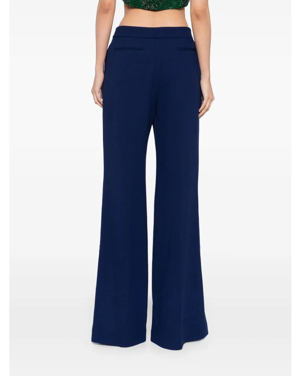 Elie Saab Blue Side Slit Flared Pants