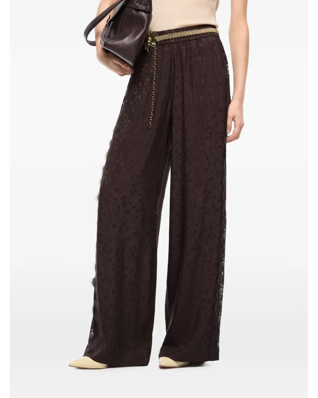 Pinko Black Palazzo Trousers With Floral Motif And Lace Trim