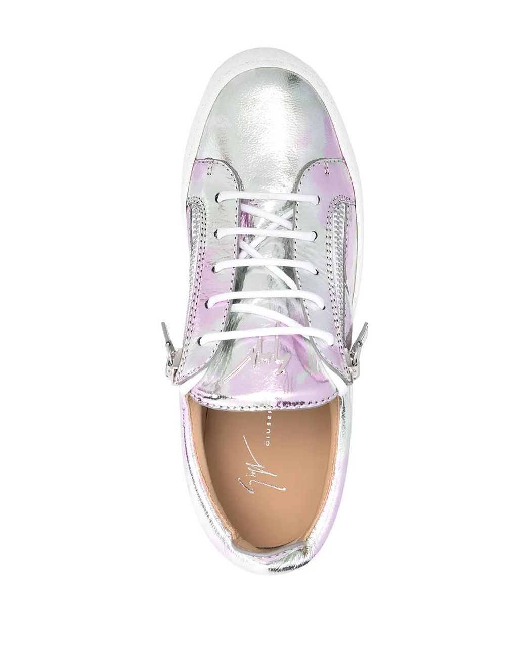 Giuseppe Zanotti White Metallic Leather Low-Top Sneakers
