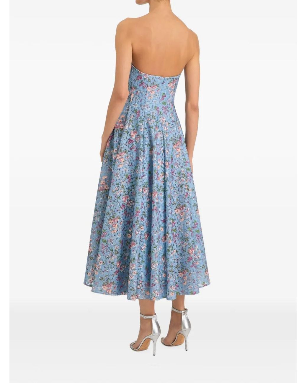 Markarian Blue Rousseau Floral-Lace Midi Dress