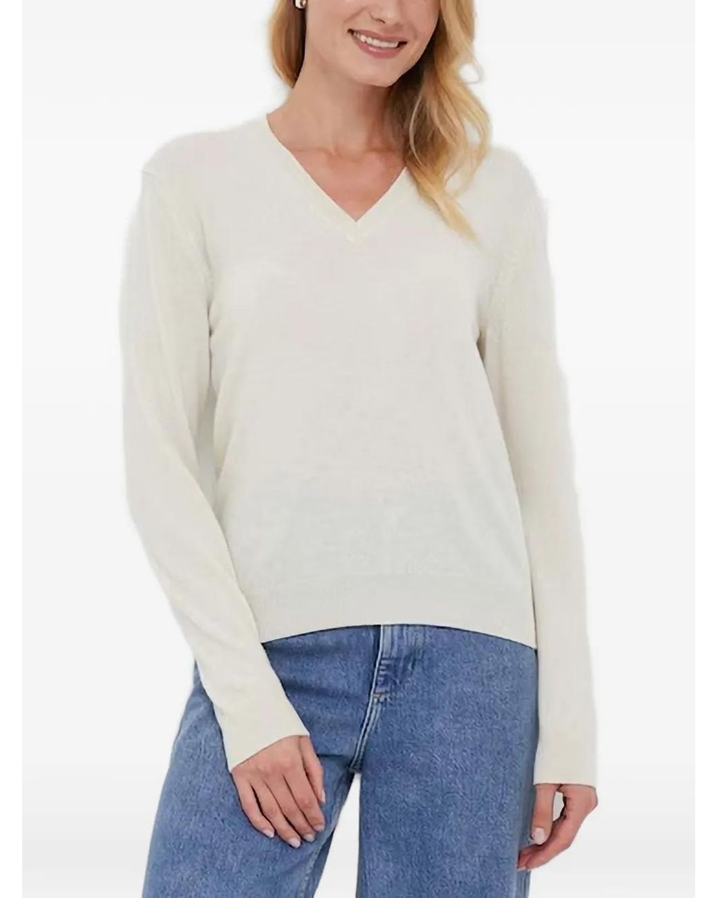 Benetton White V-Neck Sweater