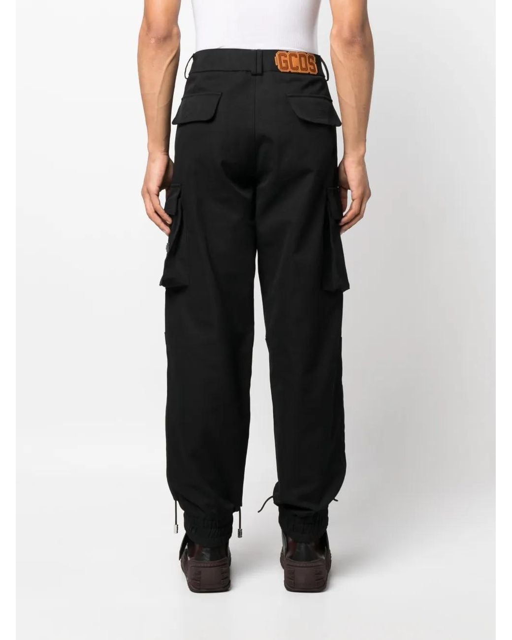Gcds Black Logo-Patch Cargo Trousers for men
