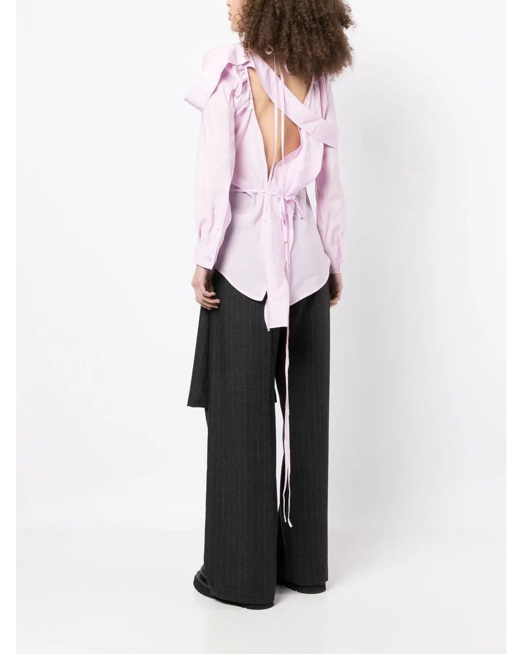 Pushbutton Pink Asymmetric-Neck Button-Up Shirt