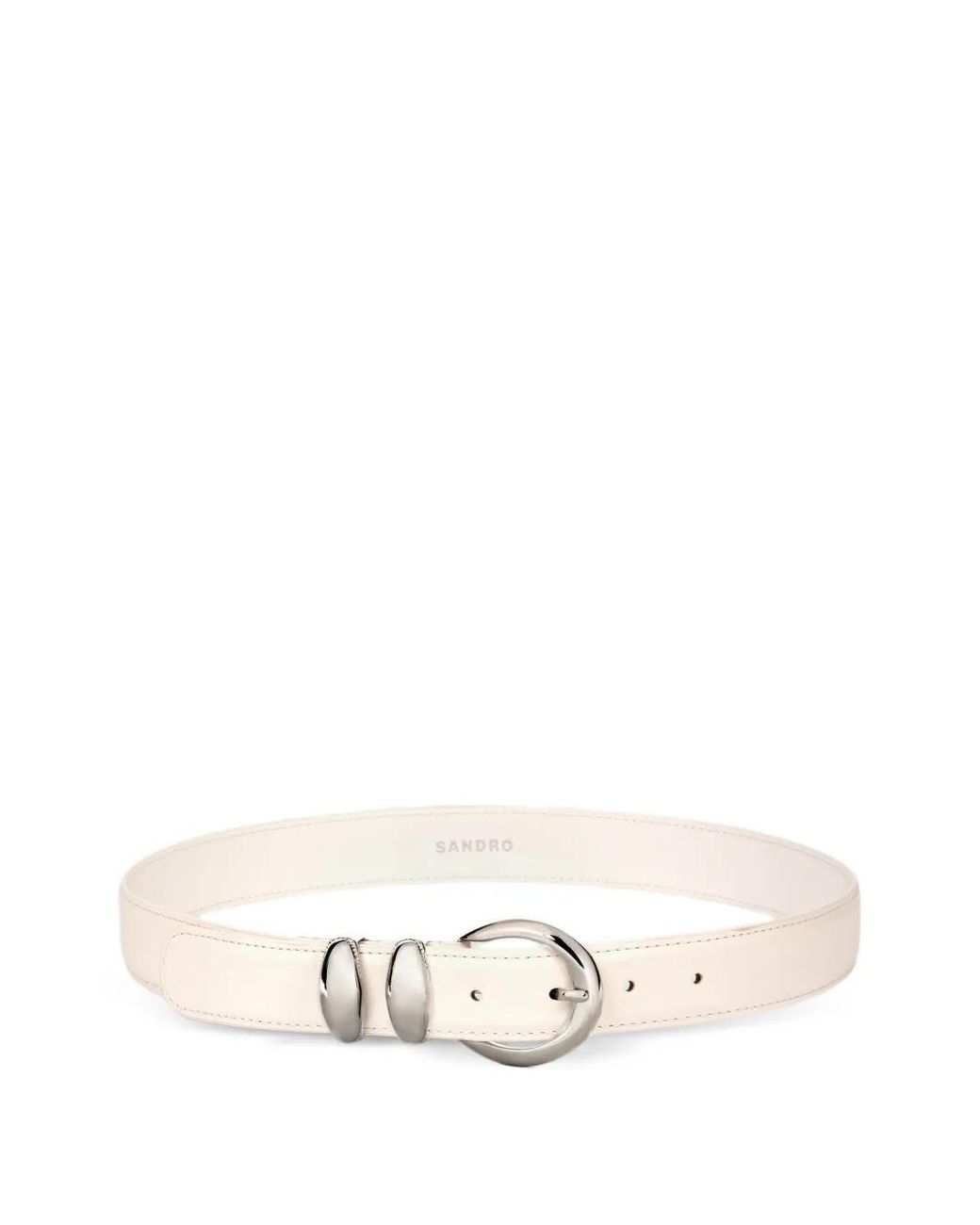 Sandro White Leather Belt With Metal Buckle