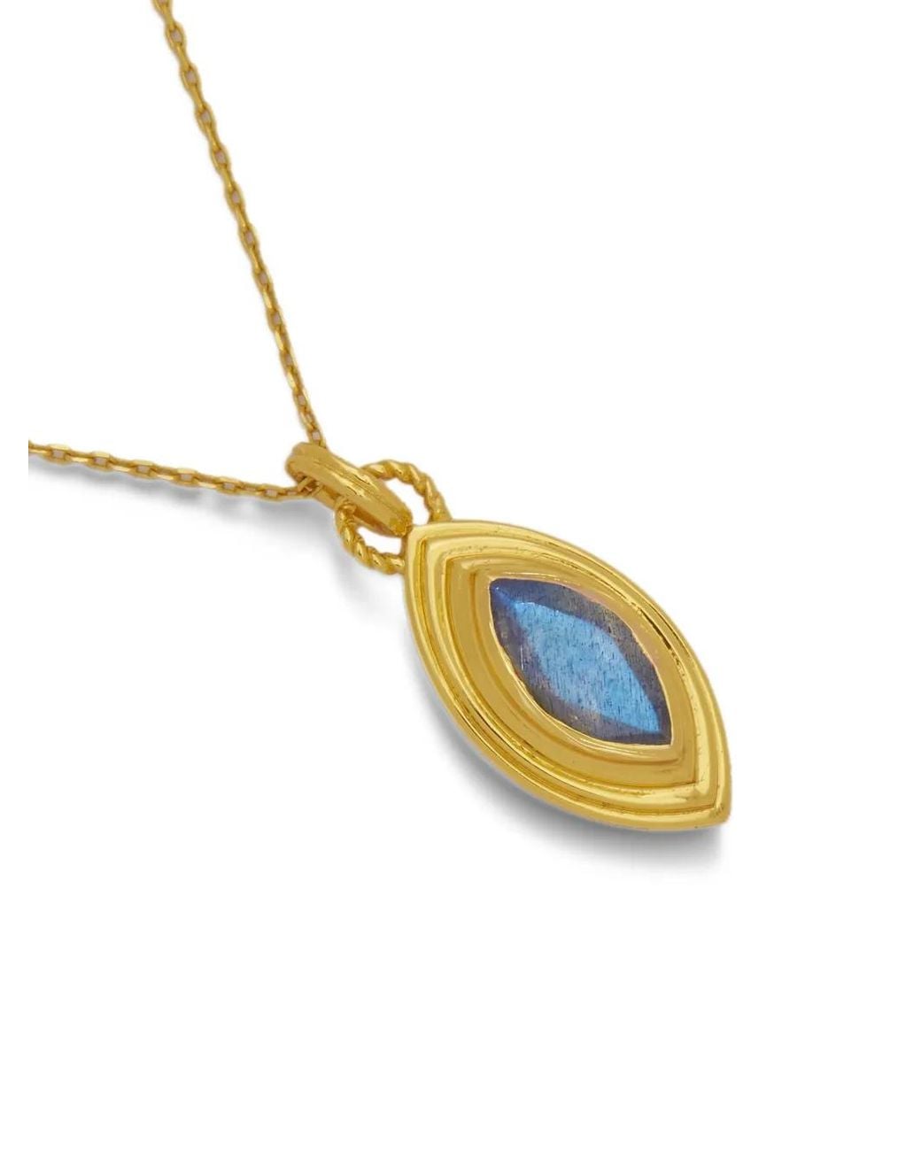 Ottoman Hands Metallic Marquise Labradorite Pendant Necklace