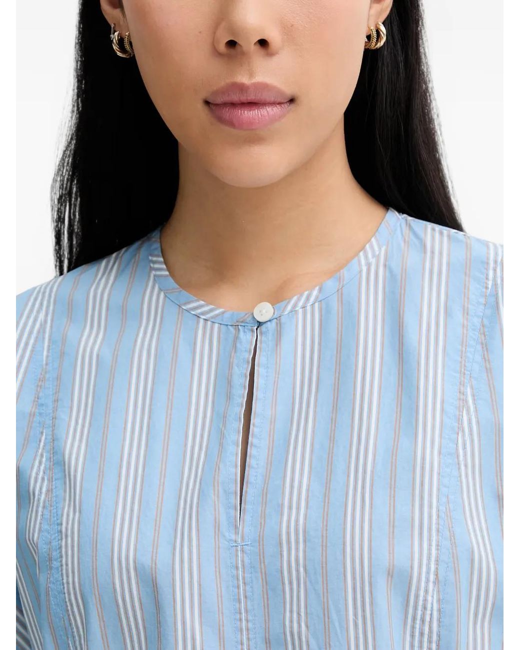 Marc O' Polo Blue Striped Short-Sleeve Cotton Mini Dress