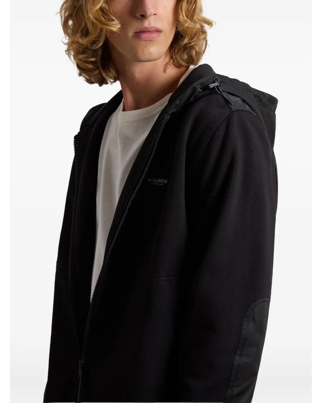 Woolrich Black Mixmedia Full-Zip Hoodie for men