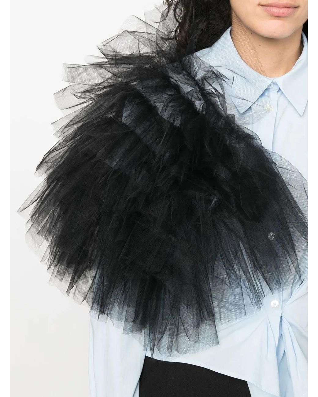 Act No1 Blue Tulle-Embellished Detail Shirt
