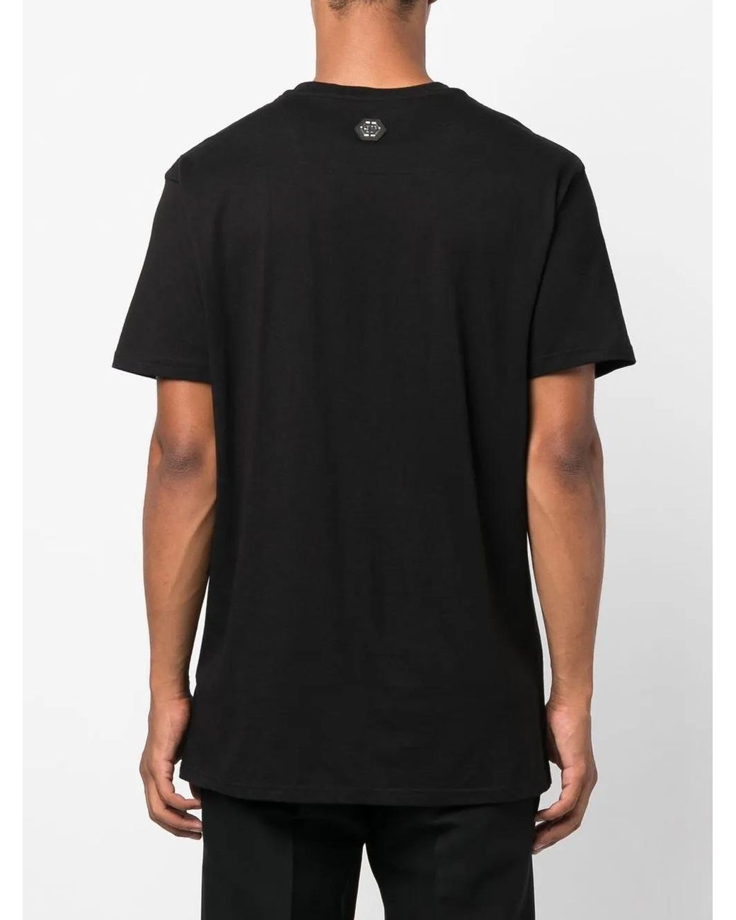 Philipp Plein Black Flocked Logo-Print T-Shirt for men