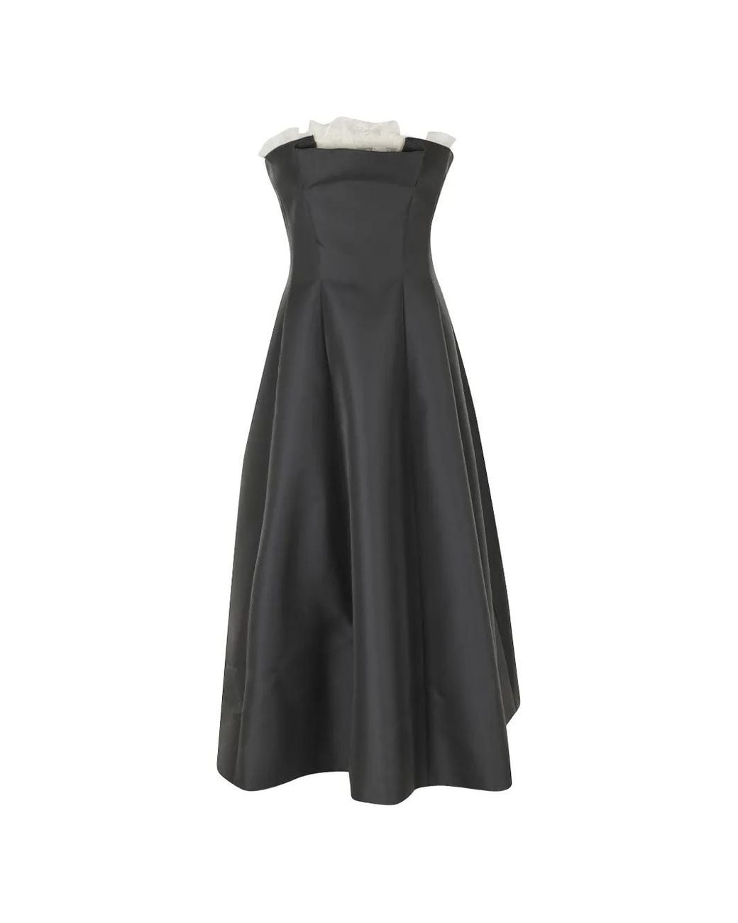 Alberta Ferretti Black Maxi Ruffled-Trim Strapless Dress