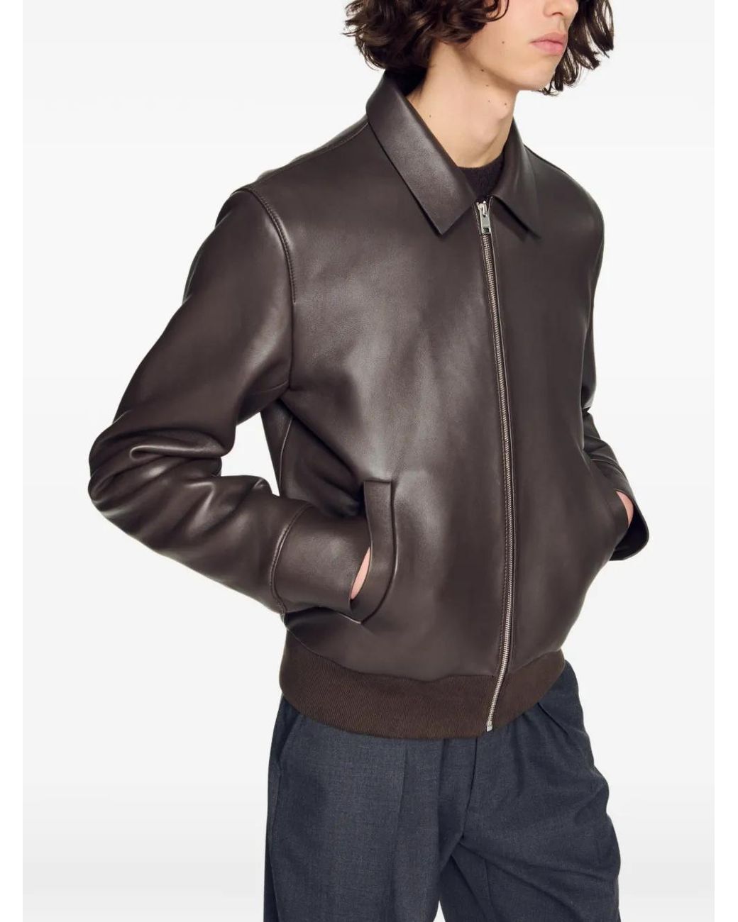 Giacca Con Zip di Sandro in Brown da Uomo