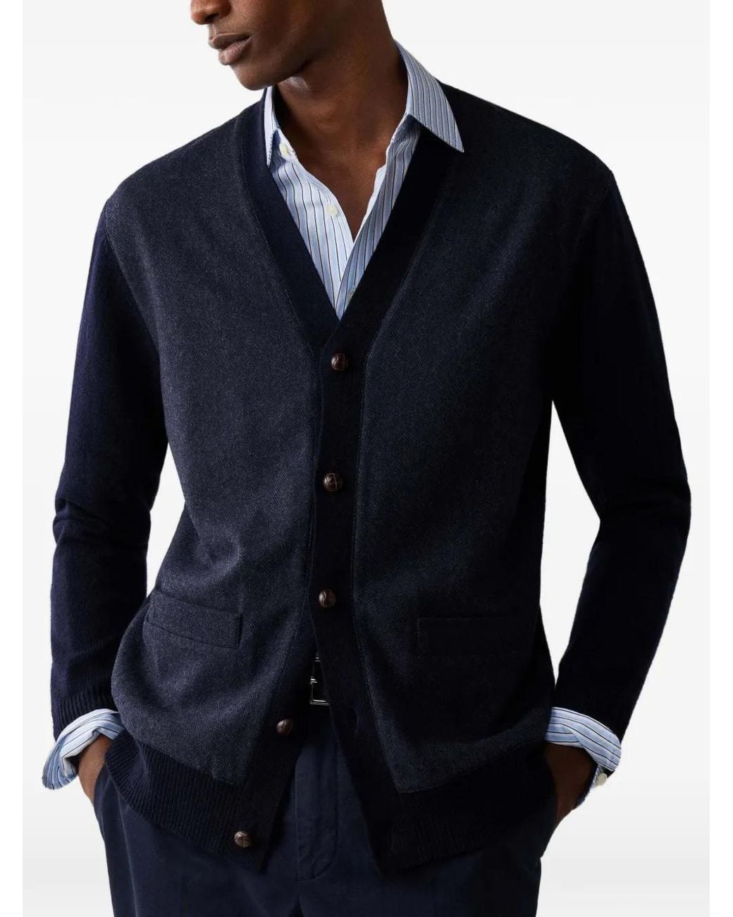 Hackett Blue V-Neck Cardigan for men