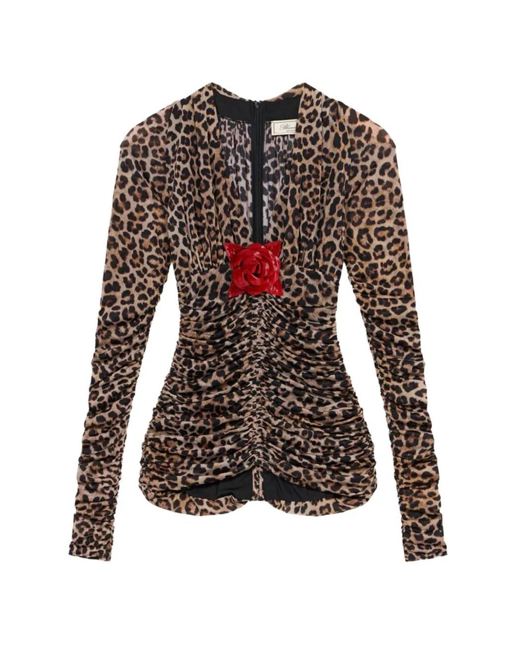 Blumarine Brown Leopard-Print Ruched Blouse