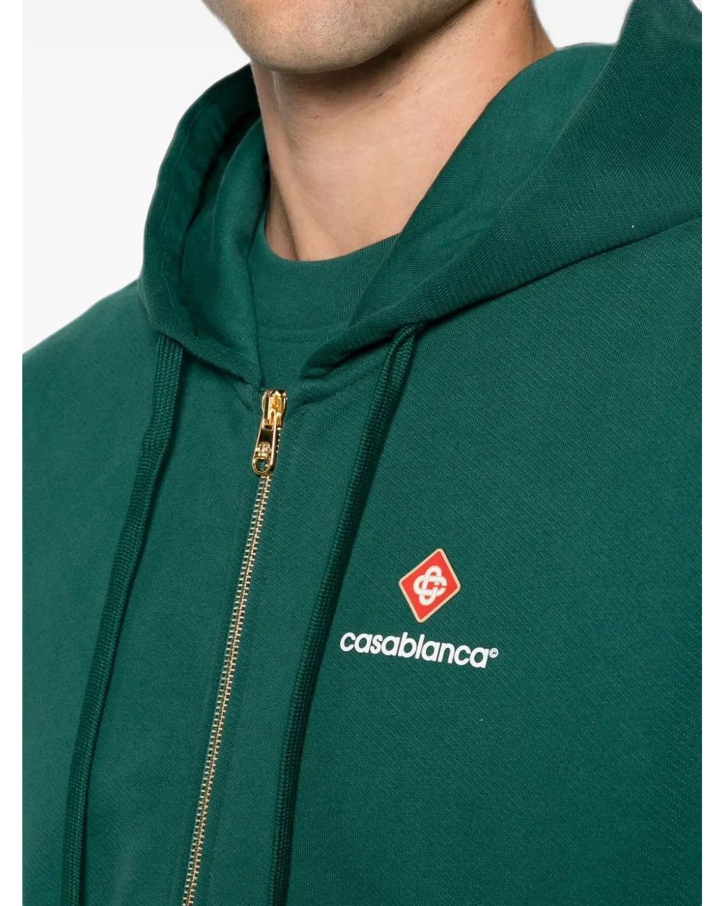 Casablanca Green Logo-Embroidered Zip-Up Hoodie for men
