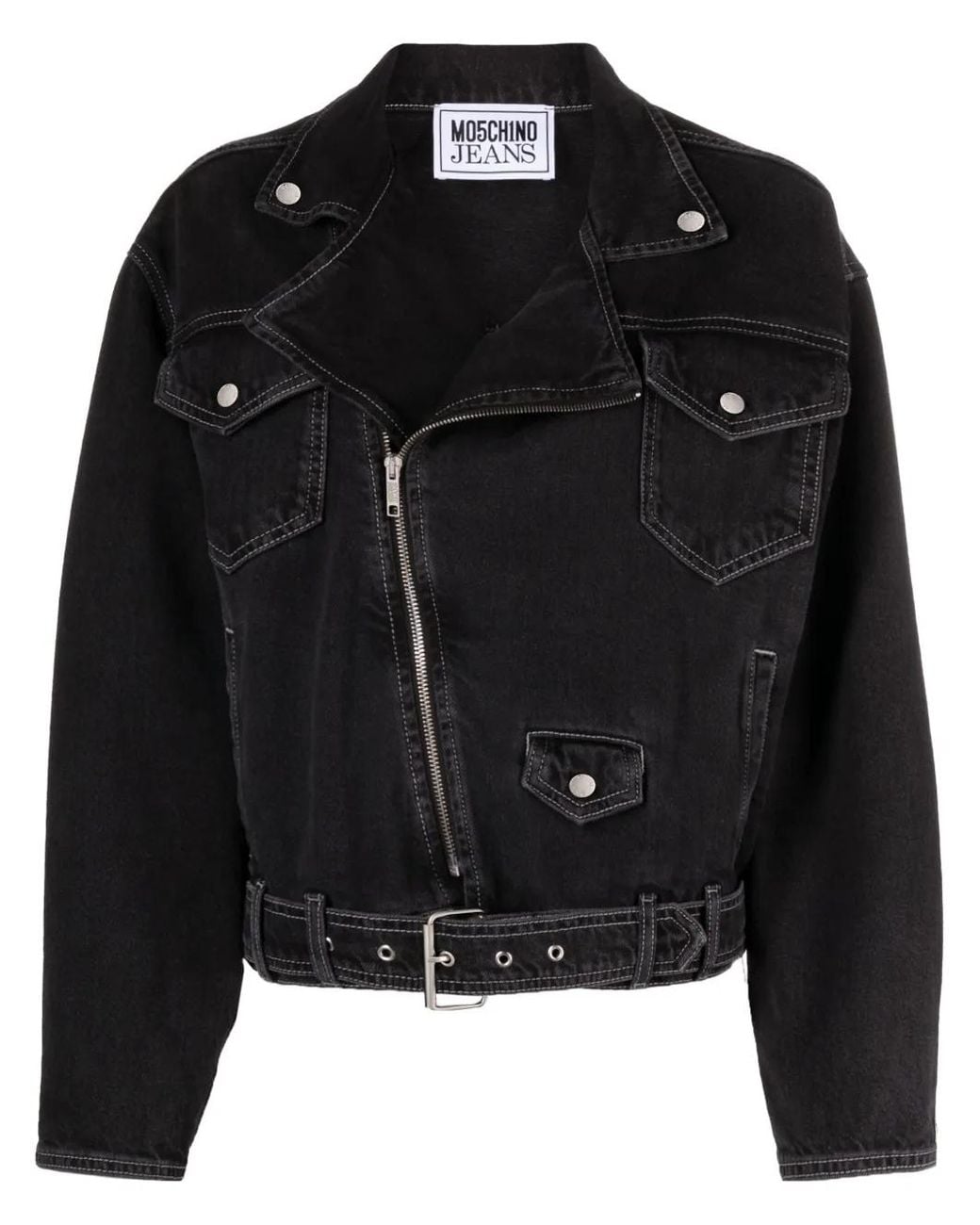 Moschino Black Belted Denim Biker Jacket