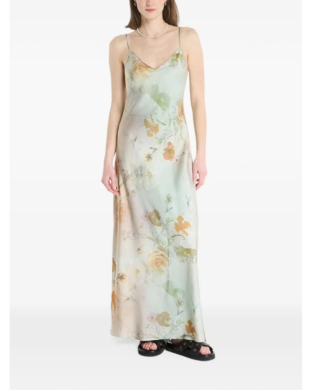 AllSaints White Floral-Print Slip Maxi Dress