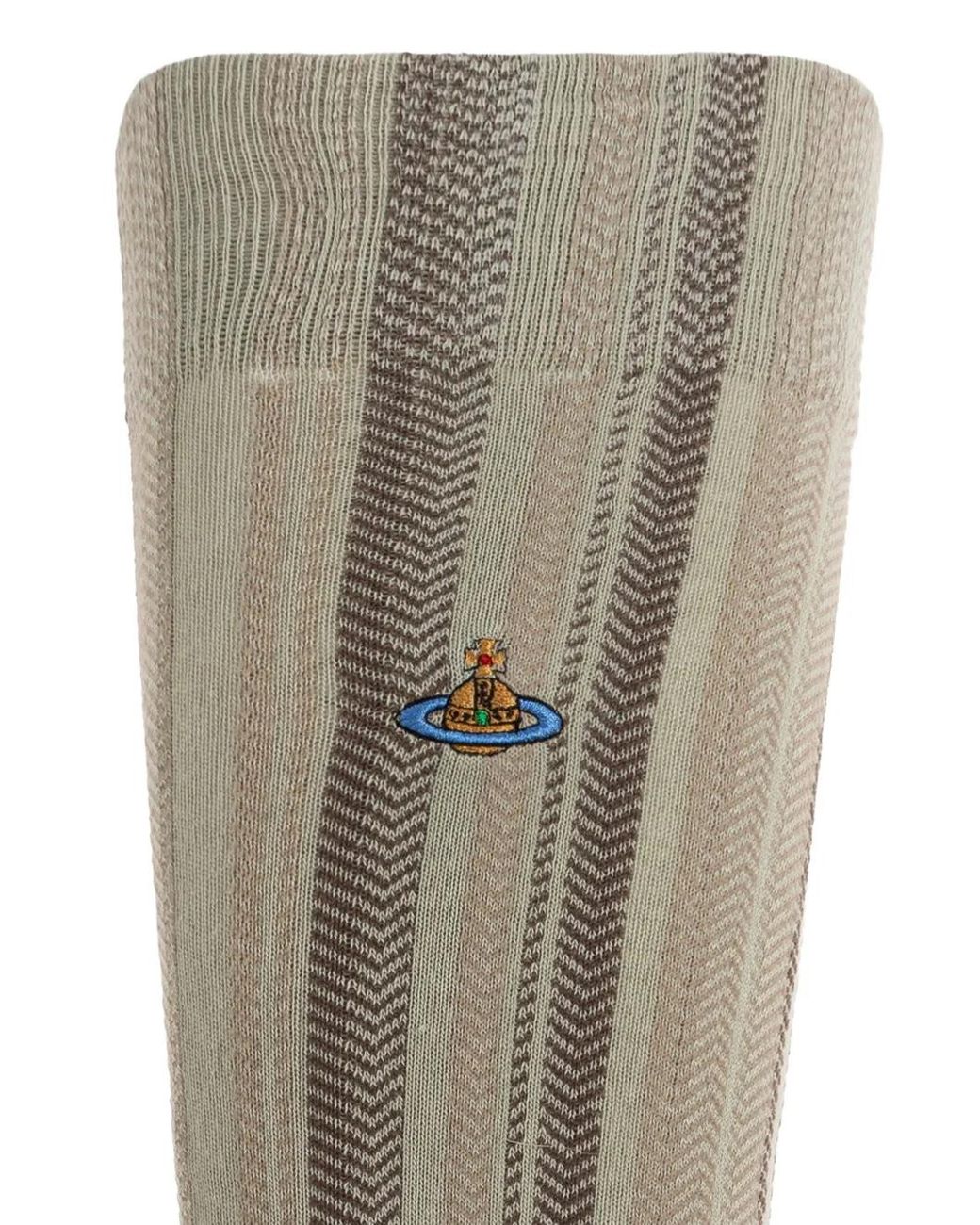 Vivienne Westwood White Orb-Embroidered Herringbone-Patterned Socks
