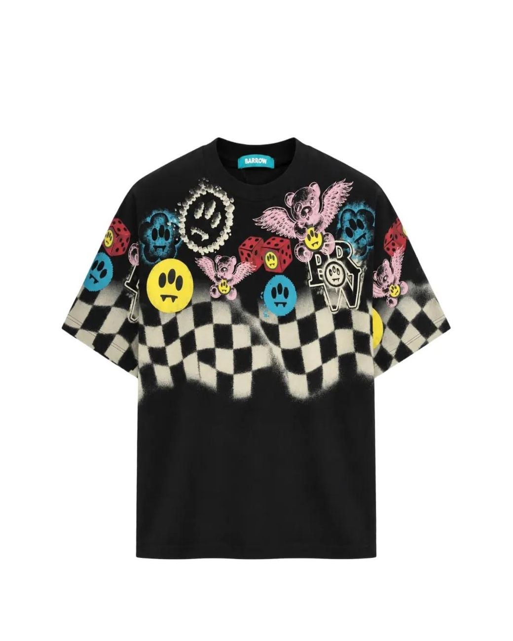 Barrow Black Graphic-Print Checkered T-Shirt for men