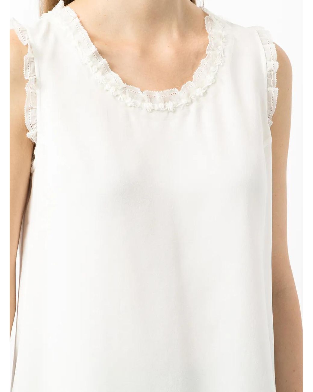 Shiatzy Chen White Bead-Embellished Silk Sleeveless Blouse