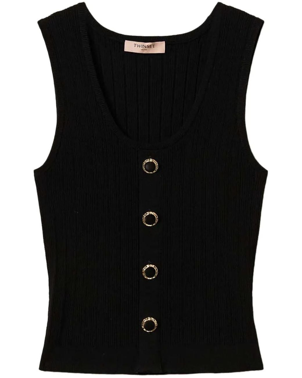 Twinset Black Decorative-Buttons Knitted Top