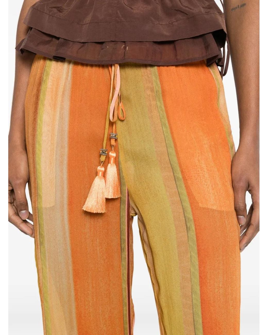 Agua de Coco Orange Striped Tassel-Detail Trousers