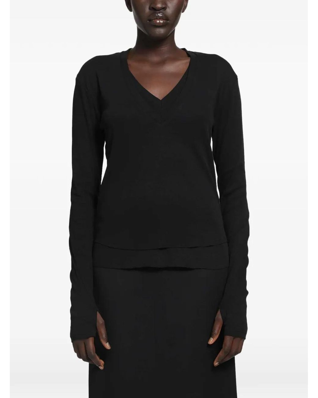 Thom Krom Black T-Shirt Superposé À Col V