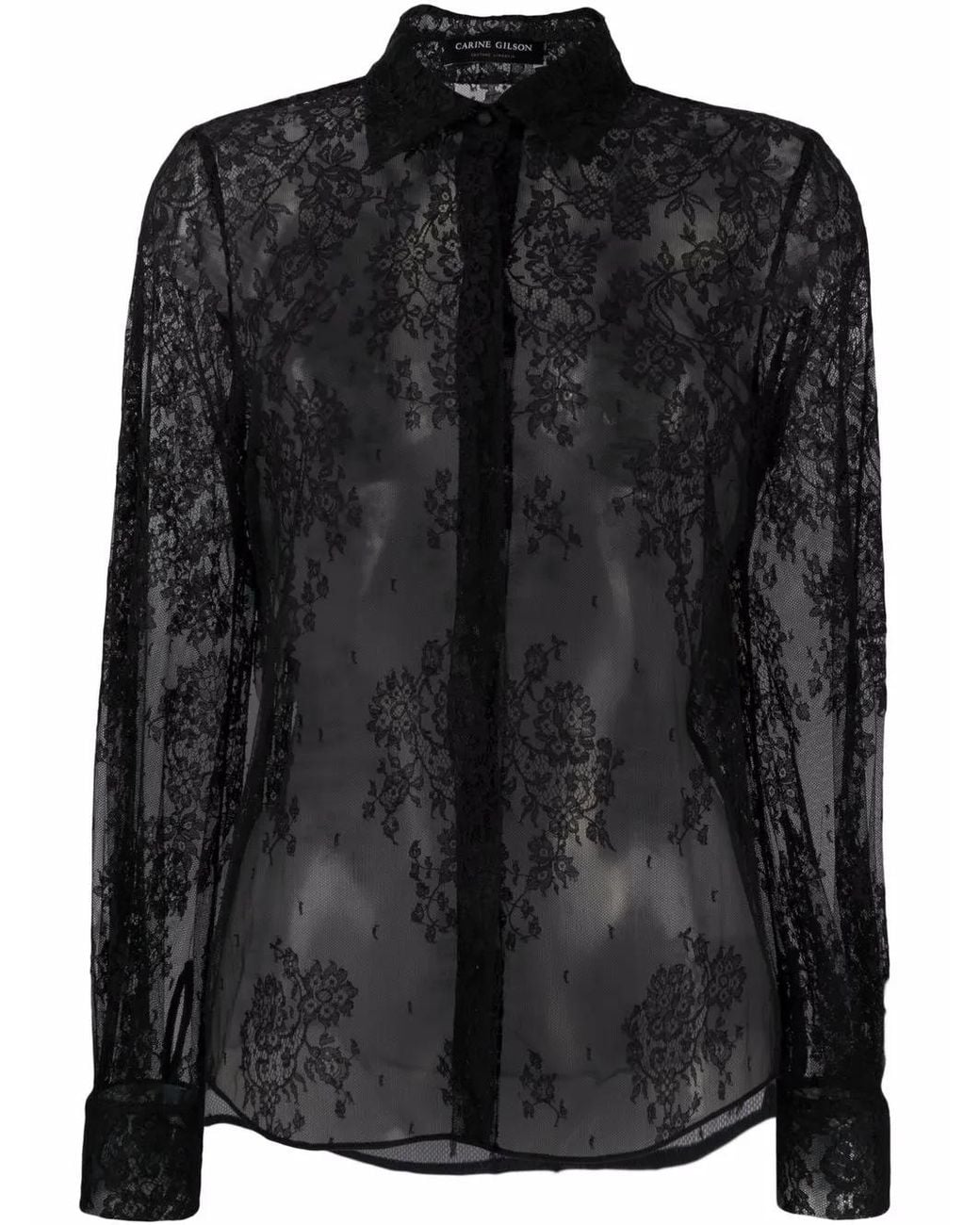 Carine Gilson Black Floral-Lace Long-Sleeve Blouse