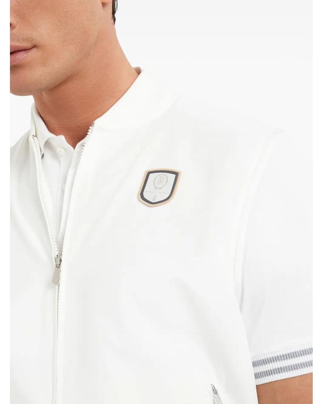 Brunello Cucinelli White Tennis Badge Stripe Sweatshirt for men