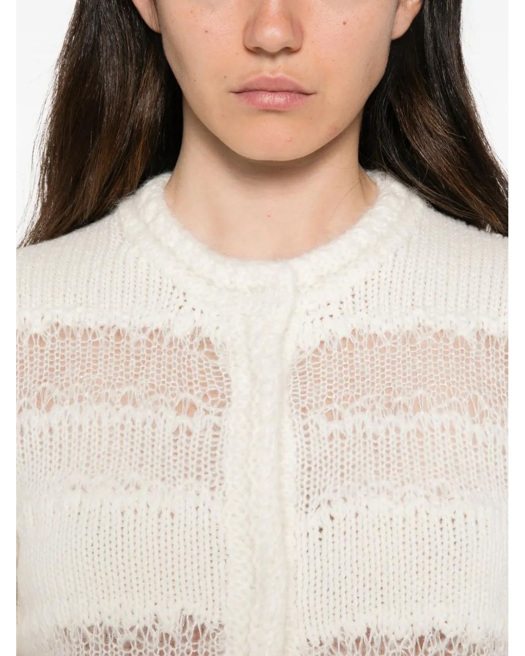 Fabiana Filippi White Open-Knit Striped Cardigan