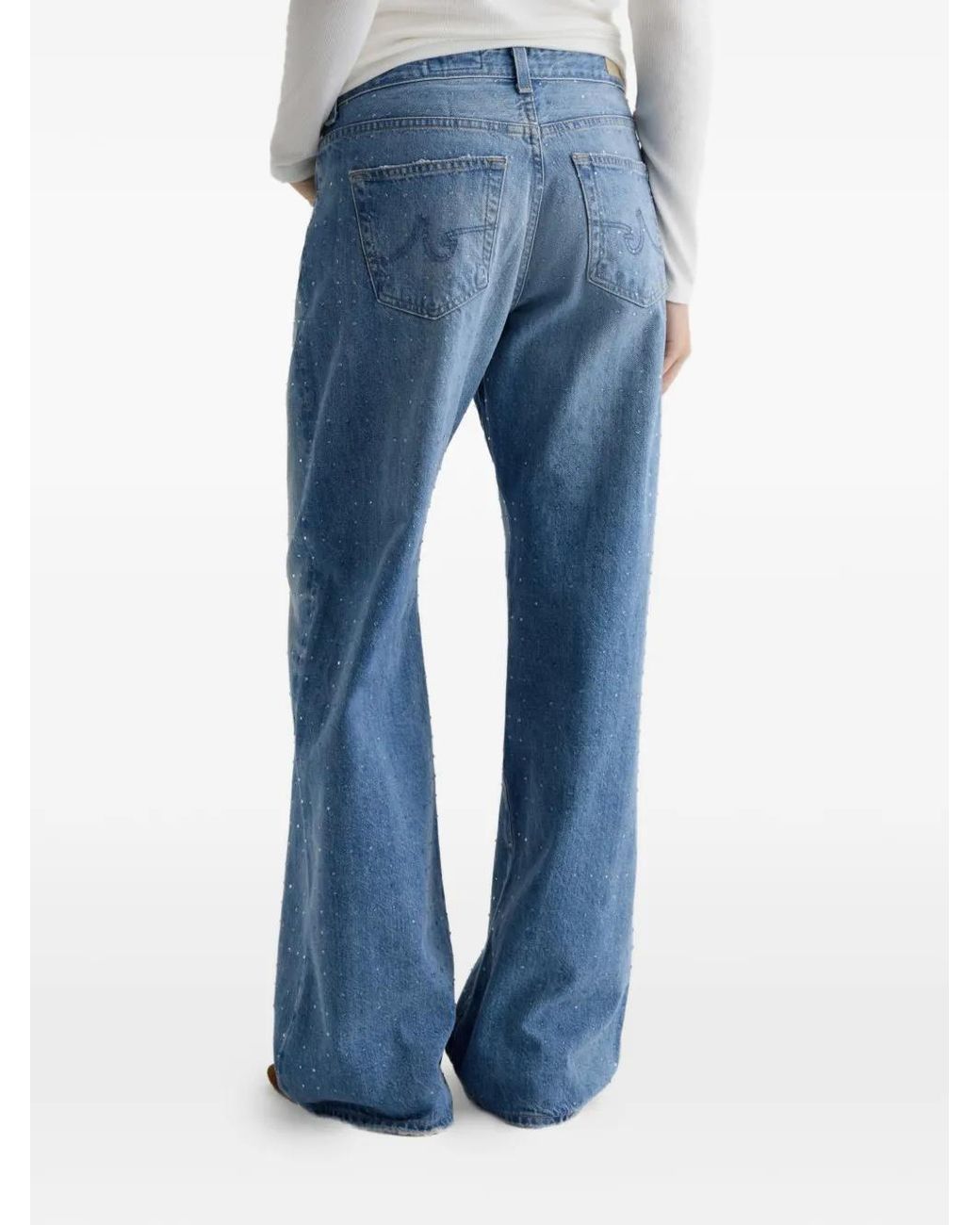 Adria embellished wide-leg jeans AG Jeans de color Blue