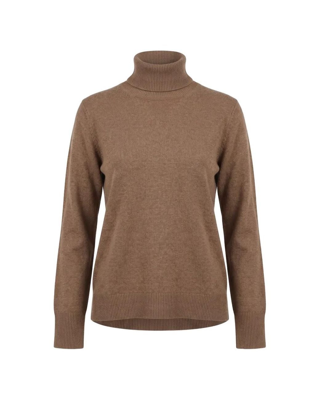 Max Mara Brown Smmallegra Camel-Colored Wool Knit Turtleneck Sweater With Logo Patches