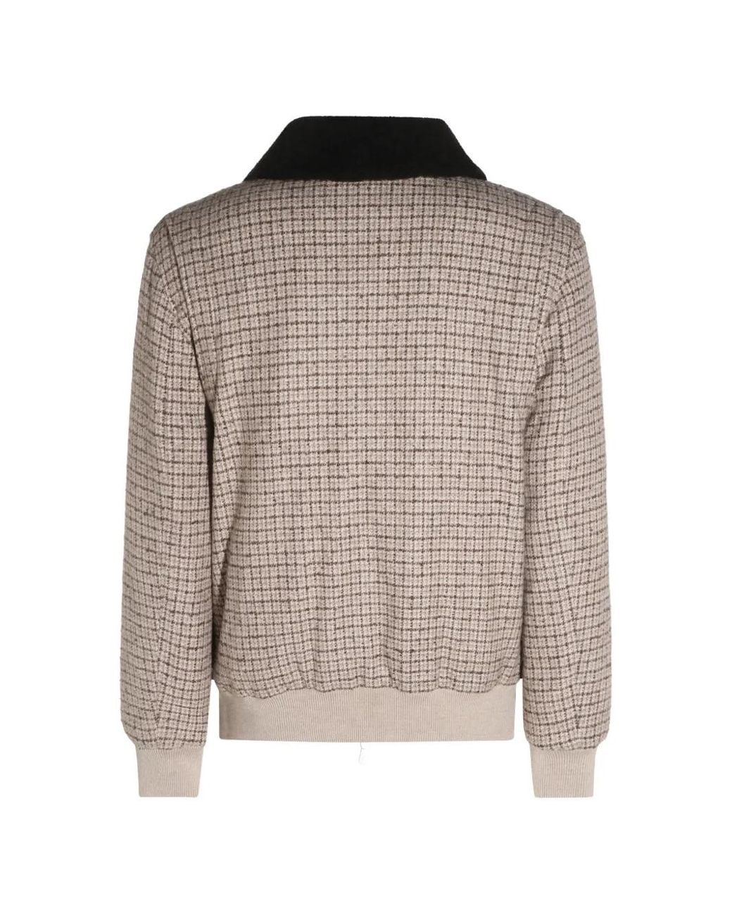 Eleventy Brown Checked-Pattern Shearling-Collar Jacket for men