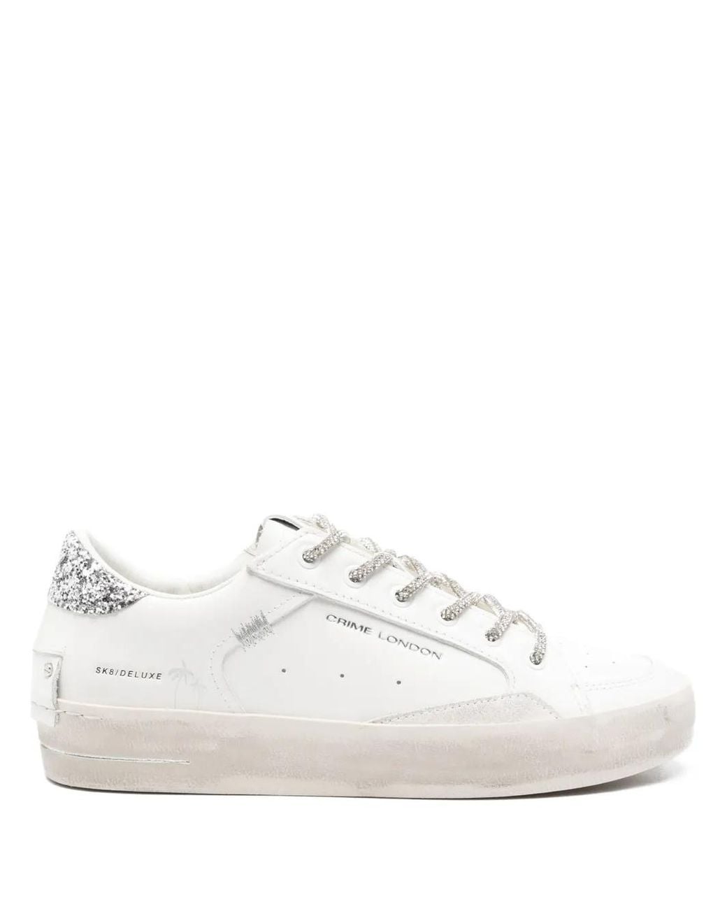 Crime London White Glitter Embellished Lace-Up Sneakers