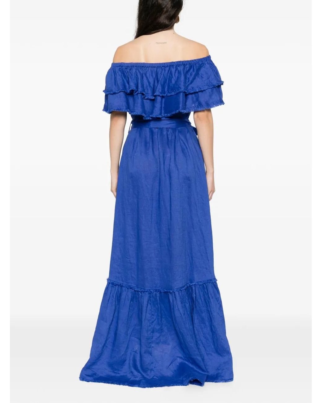 P.A.R.O.S.H. Blue Tie-Belt Maxi Dress