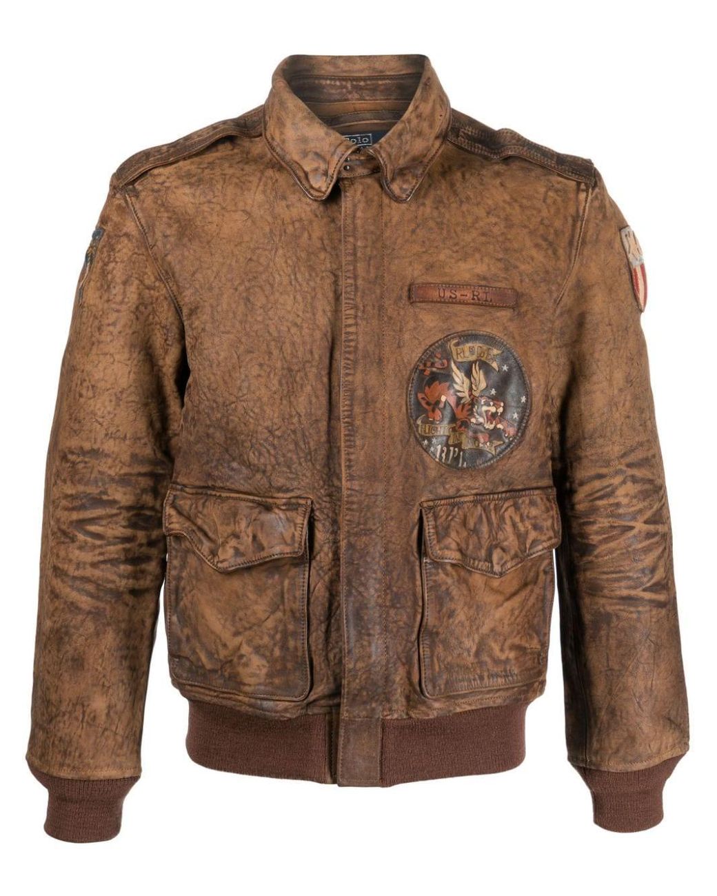 Polo Ralph Lauren Faded Leather Bomber Jacket in Brown for Men | Lyst