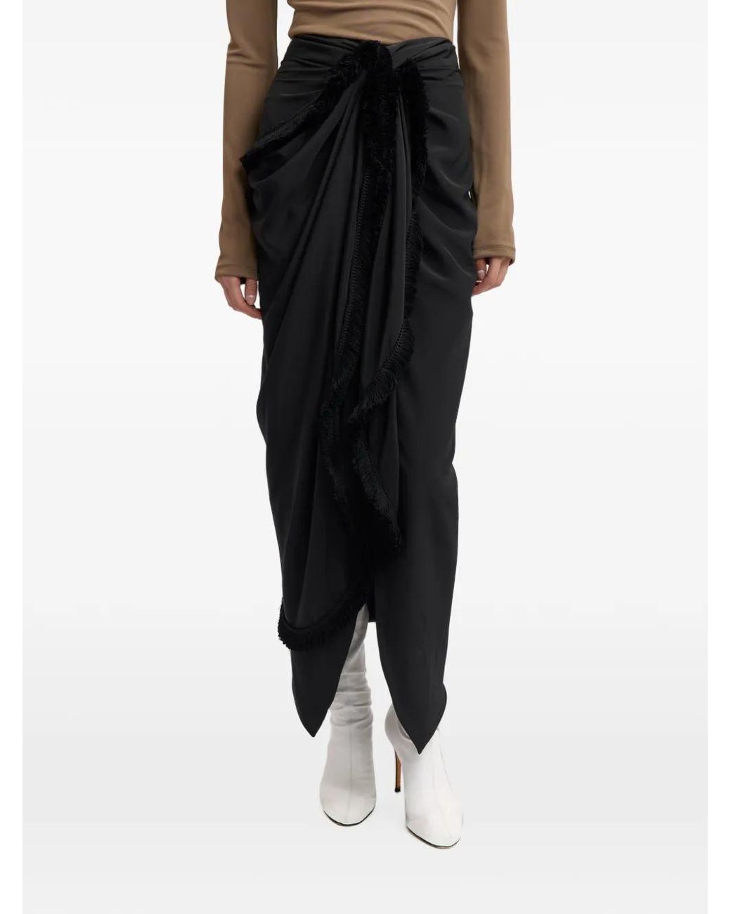 16Arlington Black Tanaro Fringed-Trim Midi Skirt