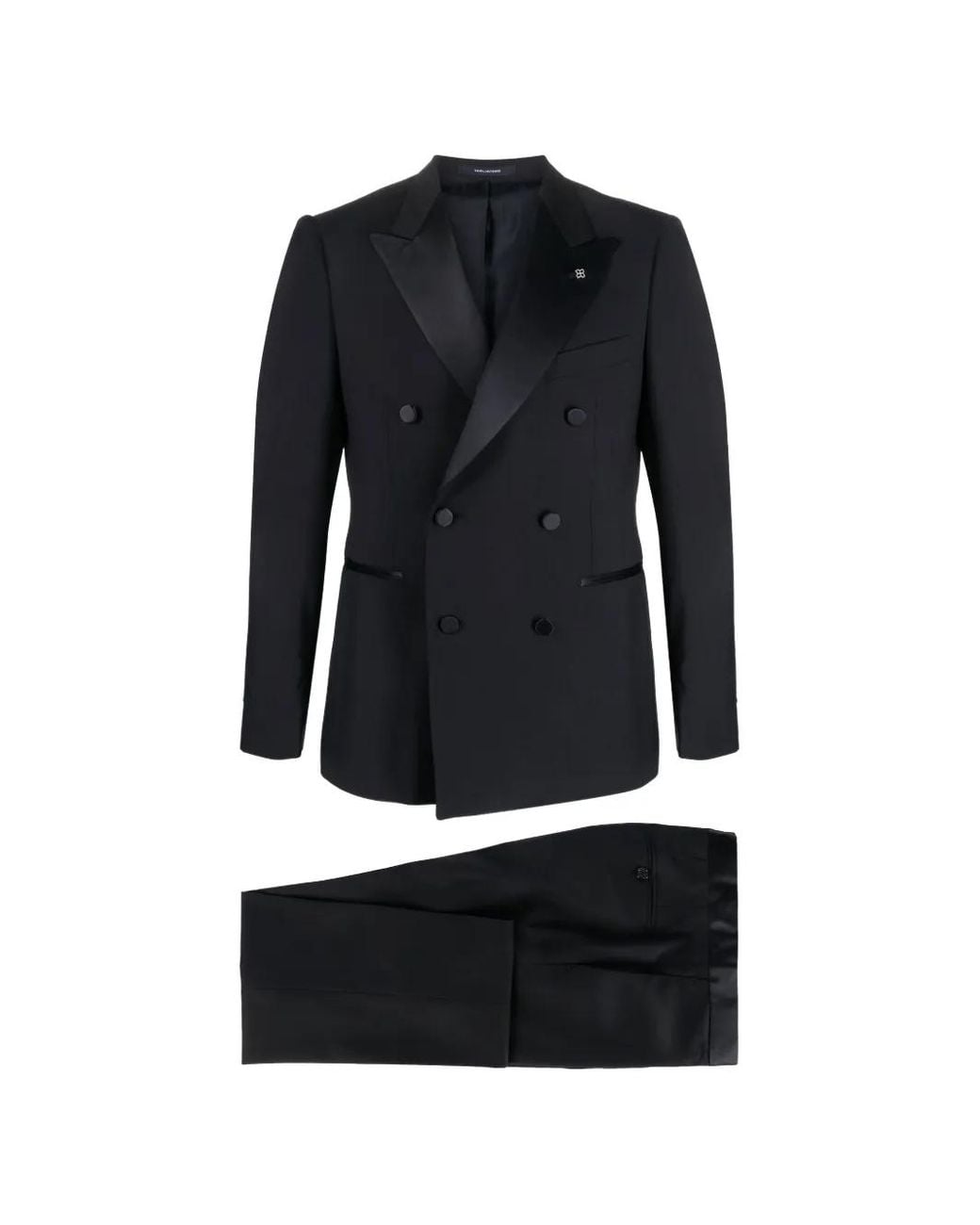 Tagliatore Black Double-Breasted Peak-Lapel Suit for men