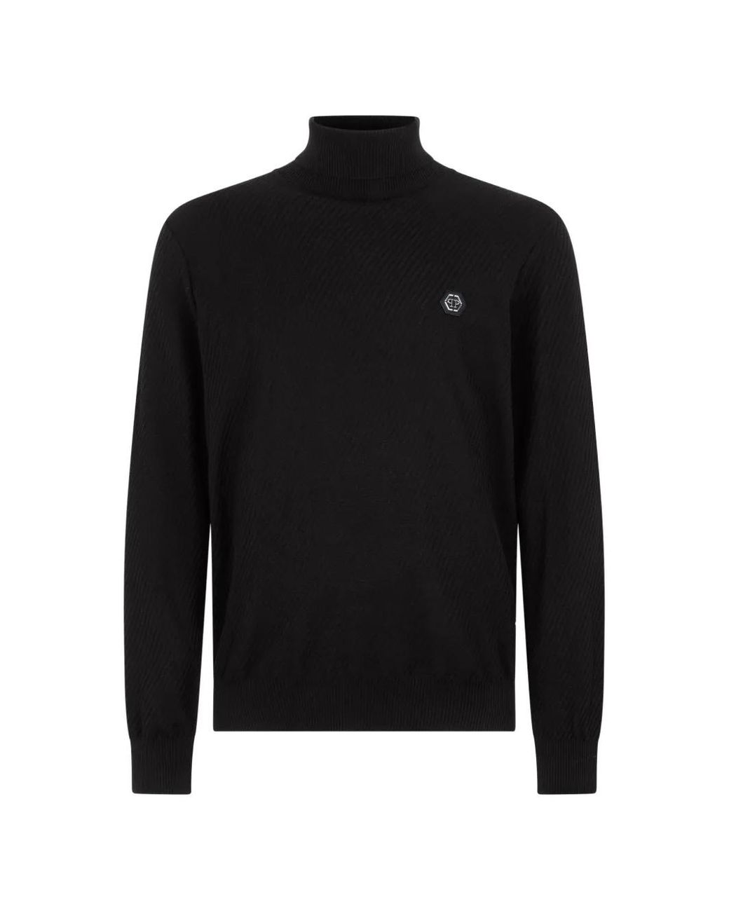 Philipp Plein Black Knitted Turtleneck Pullover Wool-Silk Blend for men