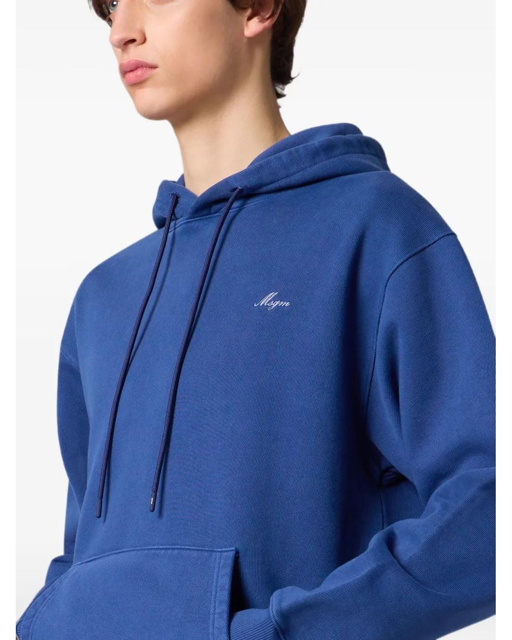 MSGM Blue Logo-Embroidered Drawstring Hoodie for men
