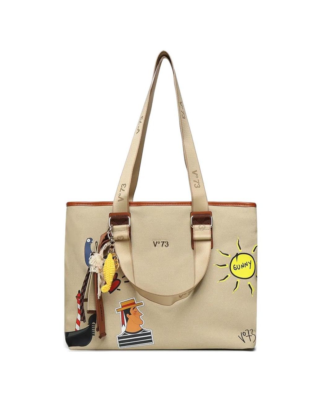 V73 Natural Schultertasche Mit Print