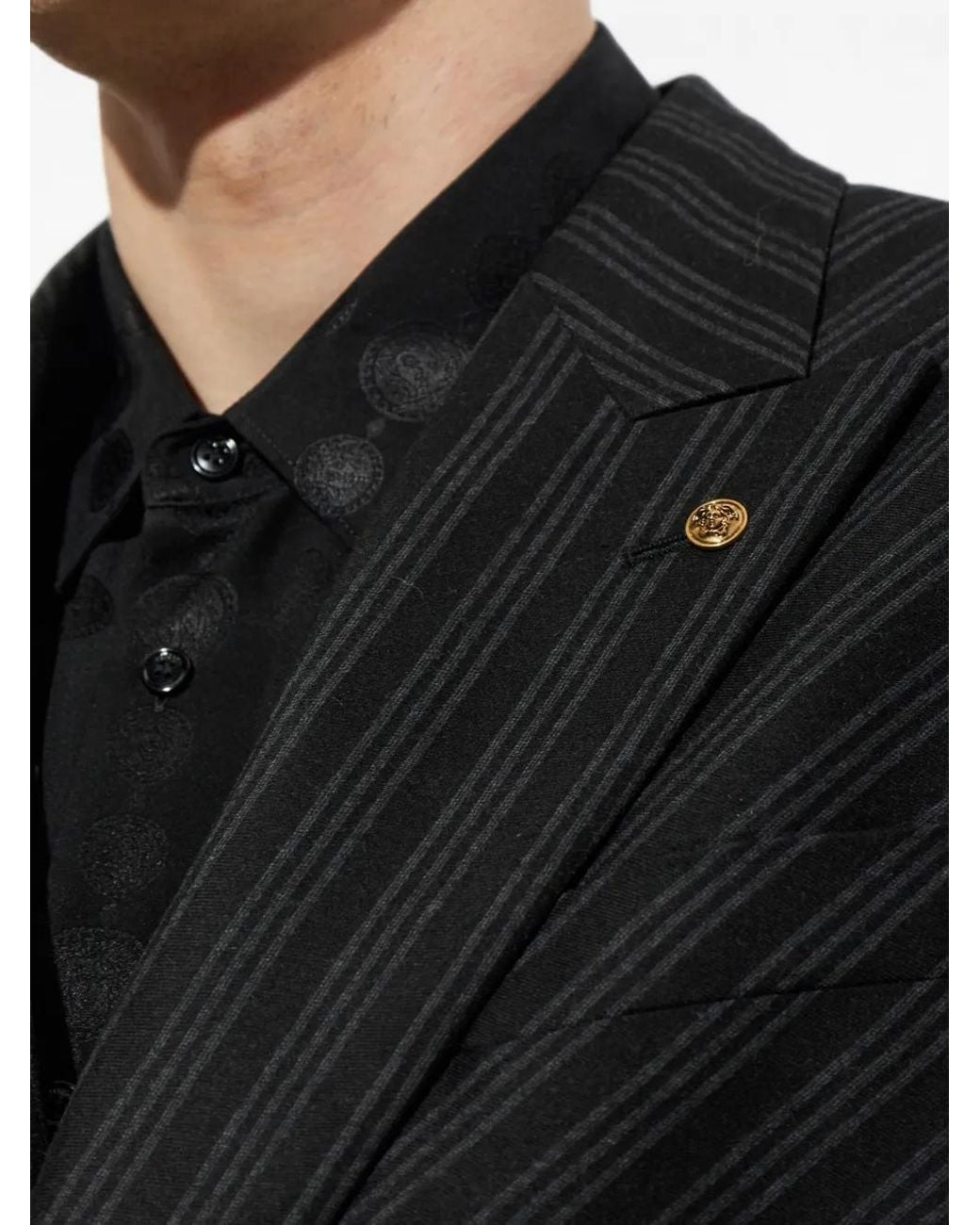 Versace Black Pinstriped Double-Breasted Blazer for men