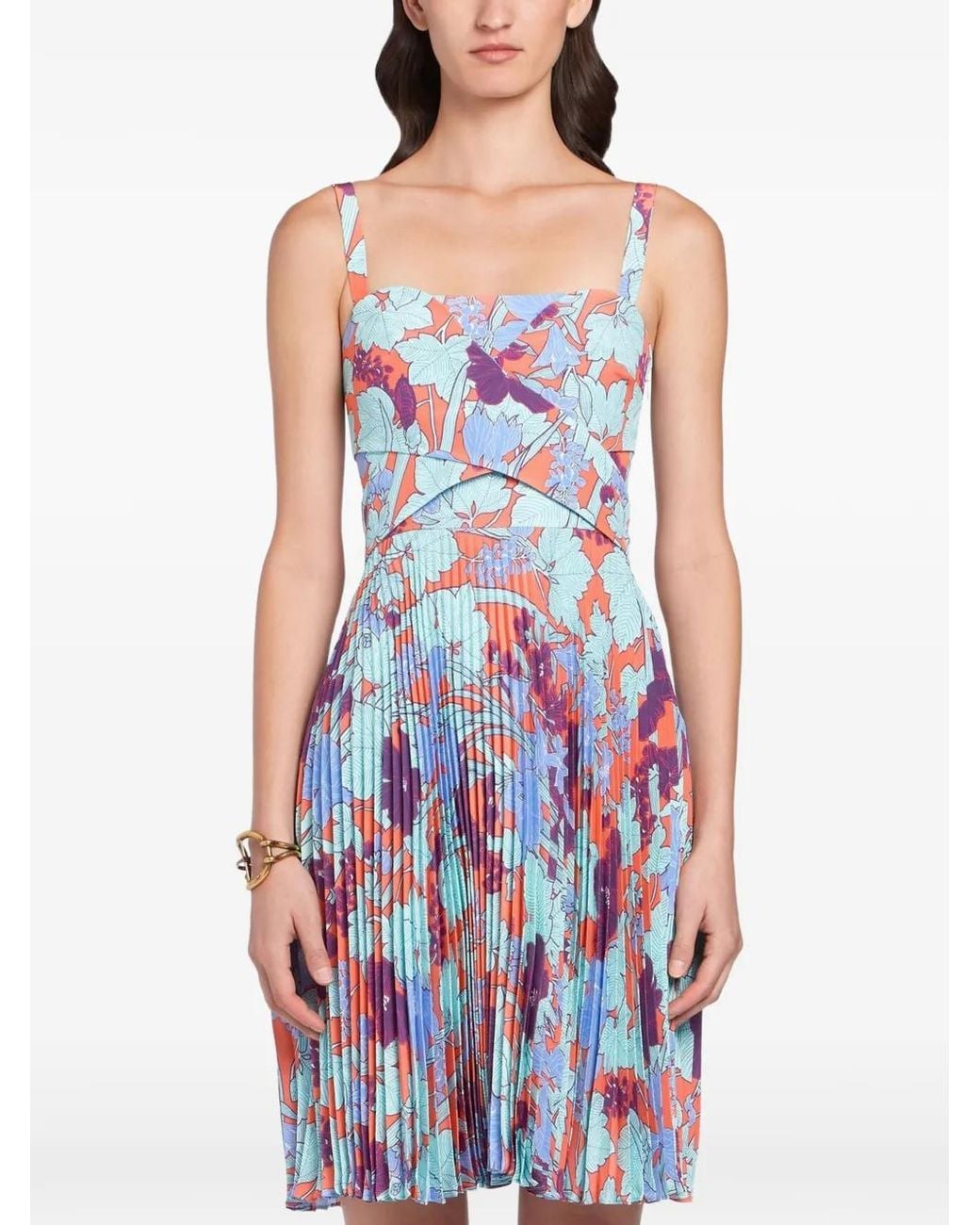Roberto Cavalli White Summer Garden Silk Pleated Dress