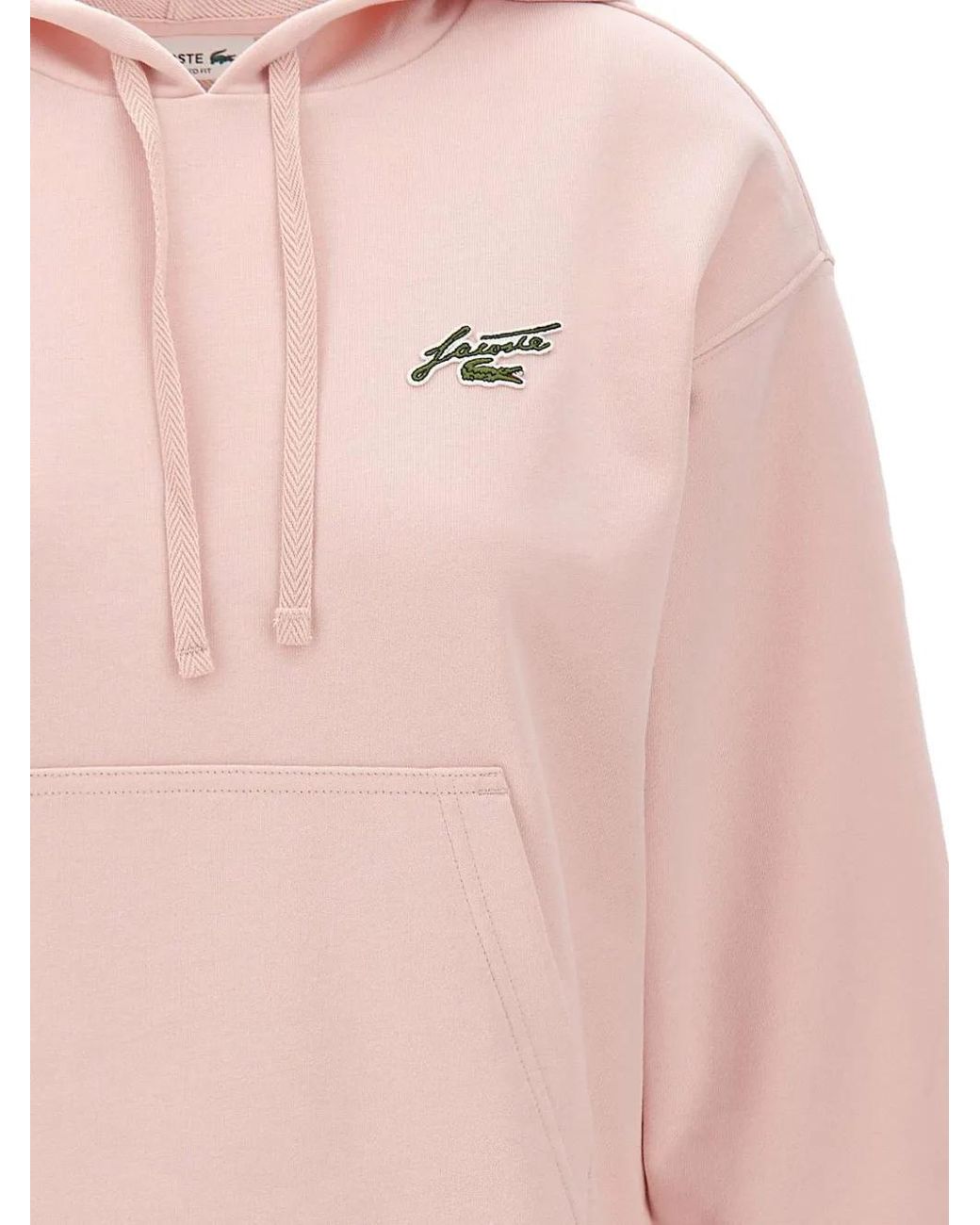 Lacoste Pink Badge Accent Fleece Hoodie