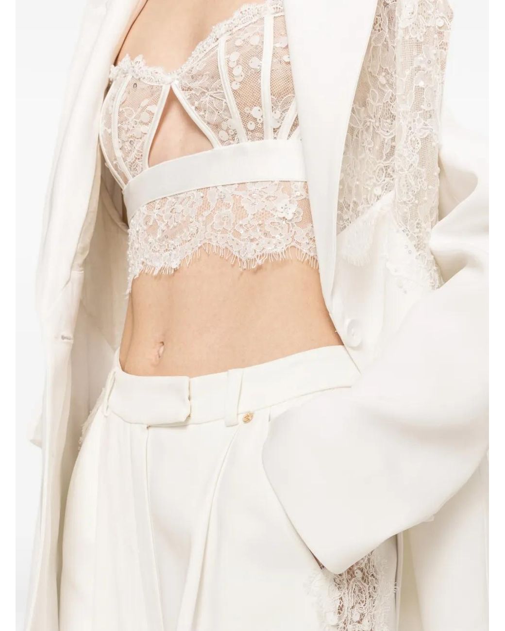 Nissa White Lace-Insert Viscose Pants