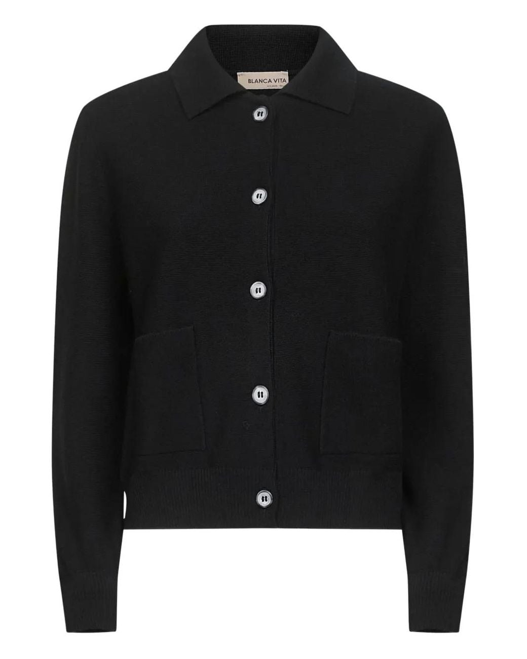 Blanca Vita Black Patch-Pocket Cardigan