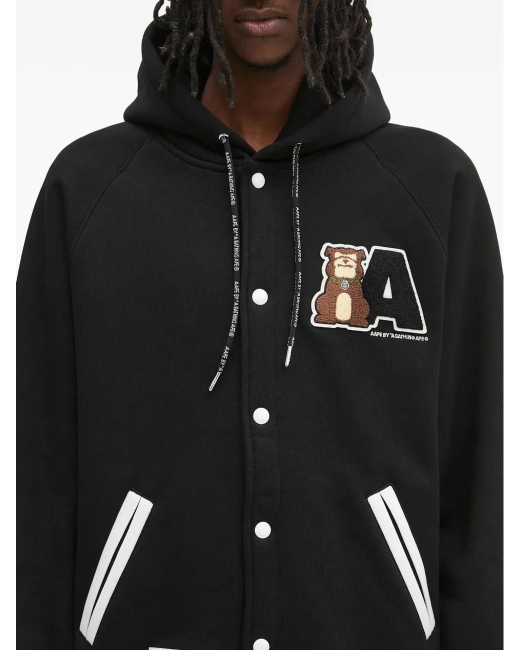 Aape By A Bathing Ape Black Aaper Logo-Patch Hooded Jacket for men