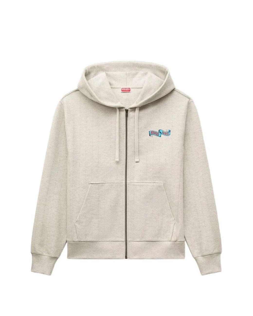 KENZO White Jumping Tiger Herringbone Hoodie for men